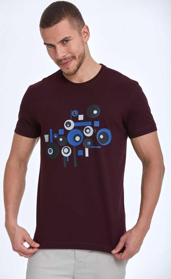 Nadan Baskılı Erkek Tişört Bordo - Image 1