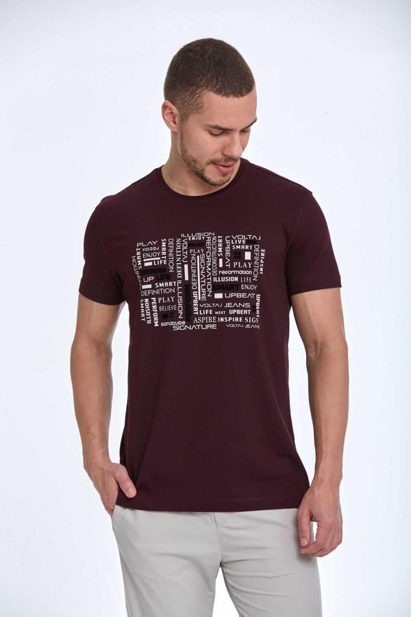 Velvet Baskılı Erkek Tişört Bordo - Image 1