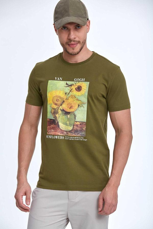Shein Baskılı Erkek Tişört Haki - Image 1