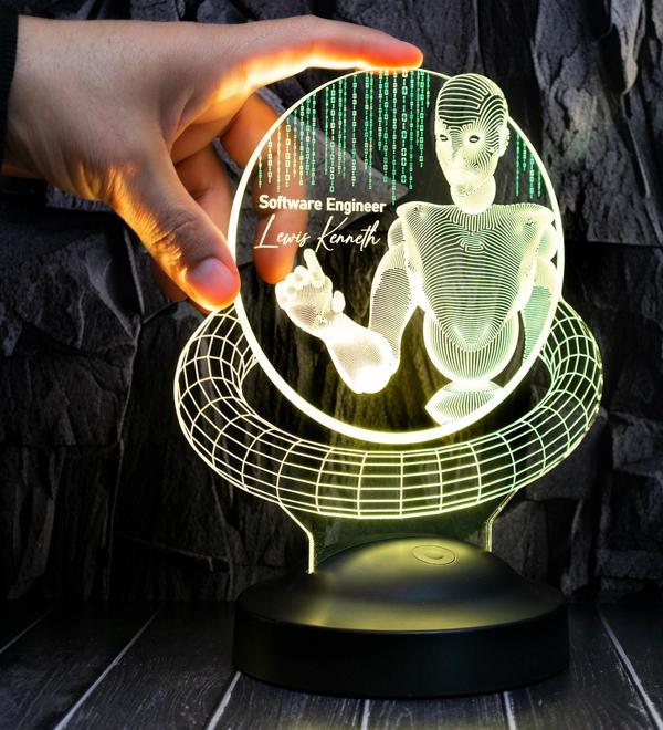 Web Tasarımcı hediyesi, Grafiker Hediyesi, Developer Hediyesi, Yazılımcılar İçin Hediye, Matrix Temalı 3D Led Lamba - Image 1