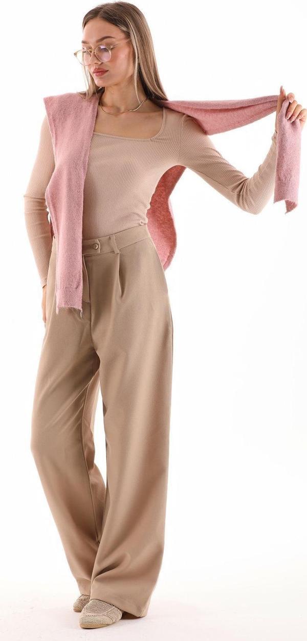 Sfg Life Moda Unisex Üst Omuza Gömlek Vb. Ürünlerde Kazak Görünümlü Tek Taraflı Triko Ön Bağlamalı Şal Aksesuar Gül  - Image 1