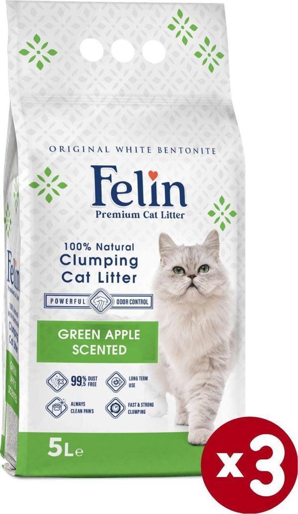 Yeşil Elma Kokulu Topaklanan Ince Taneli Kedi Kumu 5lx3 - Image 1