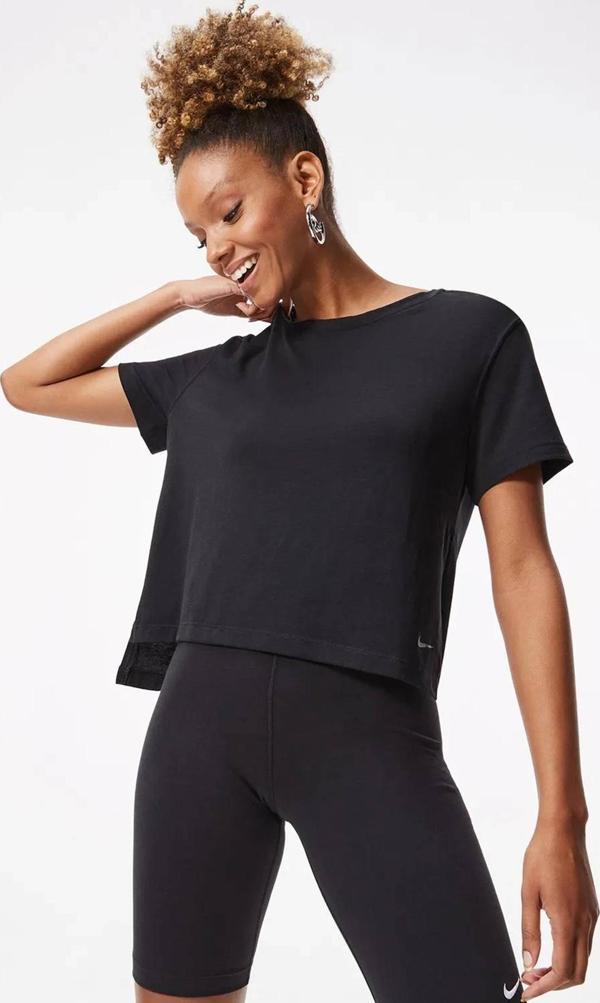 Nike Yoga Dri Fit Split Detail Loose Fit Women's T-shirt Black Kadın Bol Kesim Yırtmaçlı Tişört Siyah - Image 1