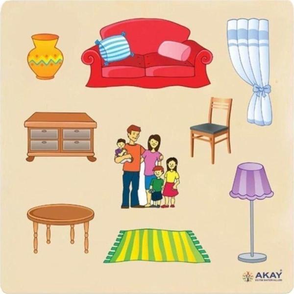 Hi-Q Toys İthal Ahşap Puzzle Evimiz Oyuncak, 30X30 Cm - Image 1