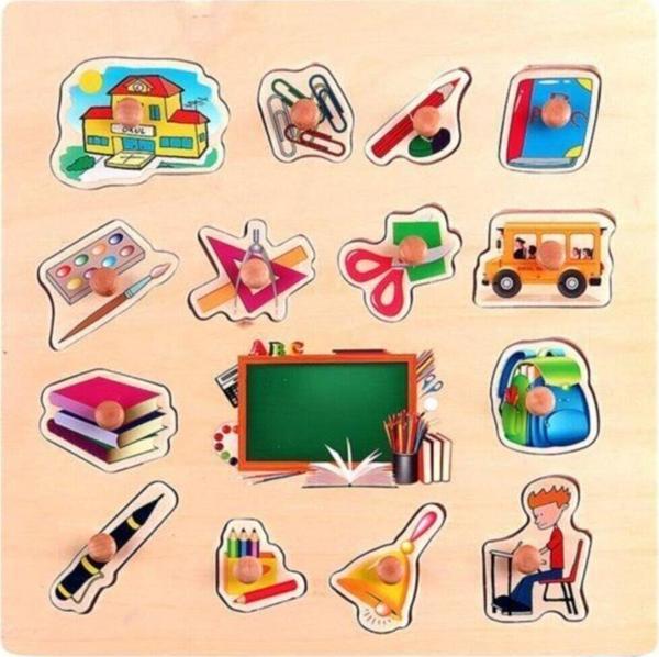 Hi-Q Toys Okulumuzu Tanıyalım Tutmalı Ahşap Yapboz / - Image 1