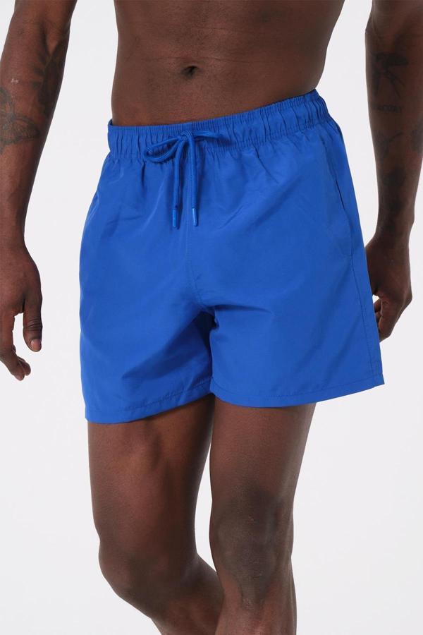 Saks Mavi Su İtici Özellikli Düz Renk Basic Erkek Plaj Deniz Şort Mayo - DG300-Saks - Image 1