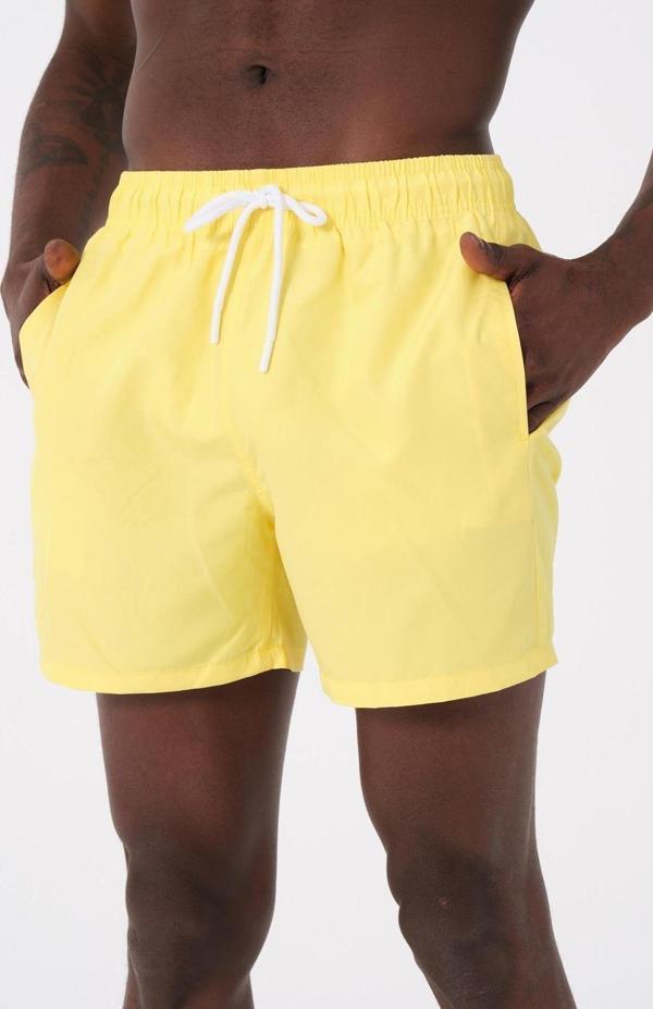 Sarı Su İtici Özellikli Düz Renk Basic Erkek Plaj Deniz Şort Mayo - DG300-Sarı - Image 1