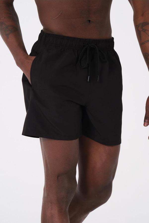 Siyah Su İtici Özellikli Düz Renk Basic Erkek Plaj Deniz Şort Mayo - DG300-Siyah - Image 1
