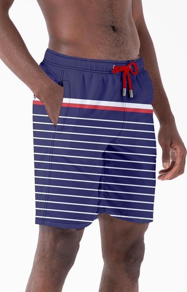 Uzun Boy Model Su İtici Özellikli Dijital Baskılı Erkek Plaj Deniz Şort Mayo 237-Lacivert - Image 1