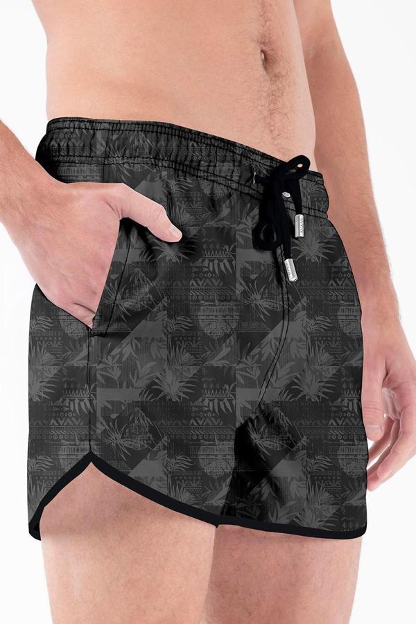 Mini Model Su İtici Özellikli Dijital Baskılı Kısa Boy Erkek Plaj Deniz Şort Mayo - 279-Siyah - Image 1