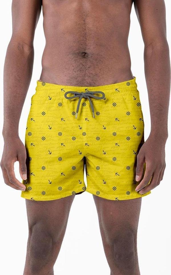 Su İtici Özellikli Dijital Baskılı Erkek Plaj Deniz Şort Mayo - 0204-Sarı - Image 1