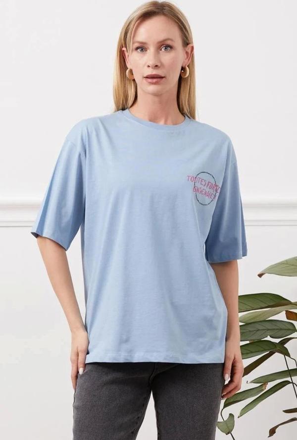 Baskılı tişört mavi - Image 1