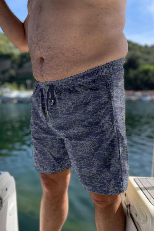 Büyük Beden Su İtici Özellikli Dijital Baskılı Erkek Plaj Deniz Şort Mayo - 274-Lacivert - Image 1