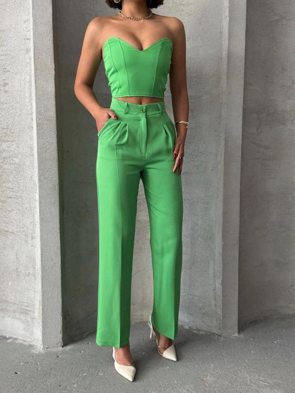 Palazzo pantolonlu alt üst takım yeşil - Image 1