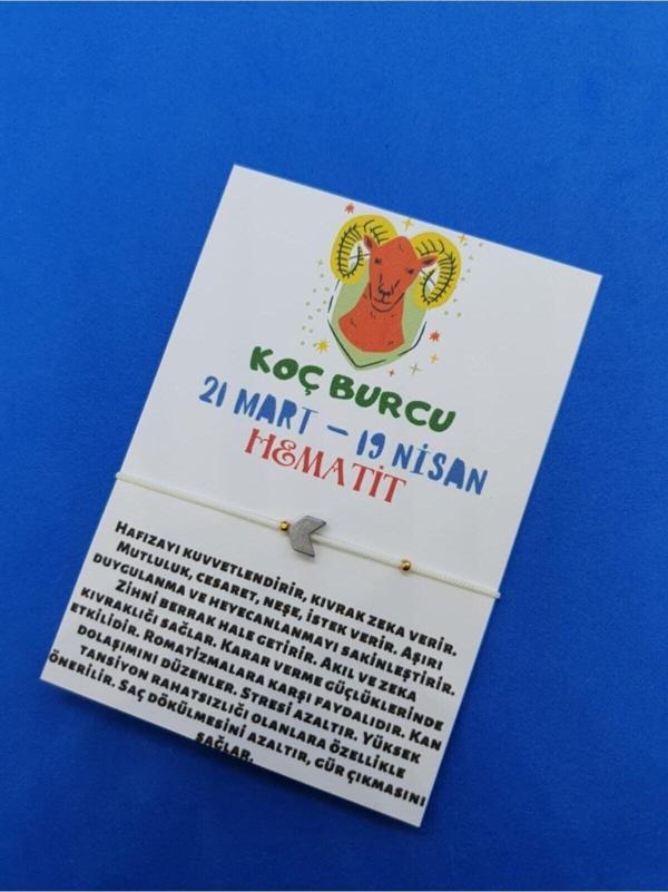 Koç Burcu Hematit Doğal Taşlı İp Burç Bilekliği - Image 1