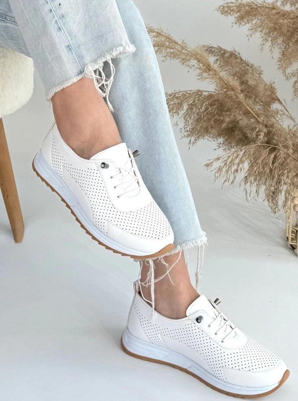 Tone Beyaz Cilt Bağcıklı Spor Ayakkabı - Image 1