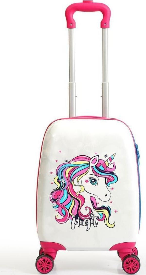 Gedox Kids Pembe Beyaz Unicorn Desenli Kız Çocuk Valizi 152 - Image 1