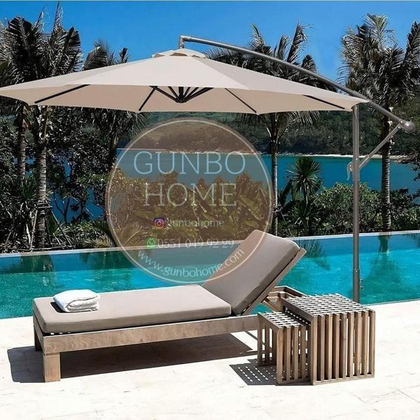 Gunbo Home 3 Metre Ekru Renk Bahçe Teras Şemsiyesi Suya Dayanıklı Uv 50 + Faktöriyel Güneş Korumalı Açılı Bej-Keten - Image 1