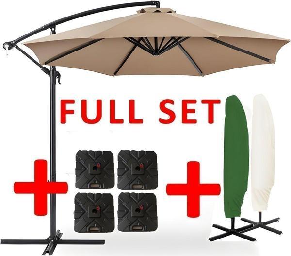 Gunbo Home 3 Mt 8 Kaburga Bej Renk Full Demir 21 Kg Bahçe Şemsiyesi Full Set Yerli Üretim Büyük Şemsiye Bej - Image 1