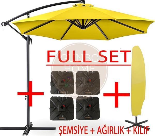 Gunbo Home 3 Mt 8 Kaburga Full Demir 21 Kg Sarı Bahçe Şemsiyesi Full Set Havuz Şemsiyesi Büyük Şemsiye Sarı - Image 1