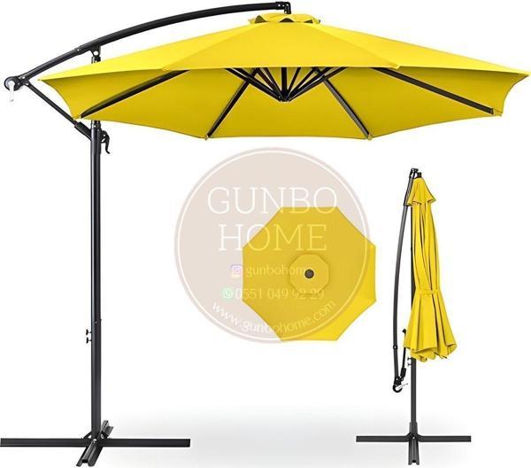 Gunbo Home 3 Mt 8 Kaburga Full Demir 21 Kg Sarı Renk Bahçe Şemsiyesi Sarı - Image 1