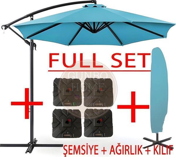 Gunbo Home 3 Mt 8 Kaburga Full Demir 21 Kg Turkuaz Bahçe Şemsiyesi Full Set Havuz Şemsiyesi Büyük Şemsiye Turkuaz - Image 1