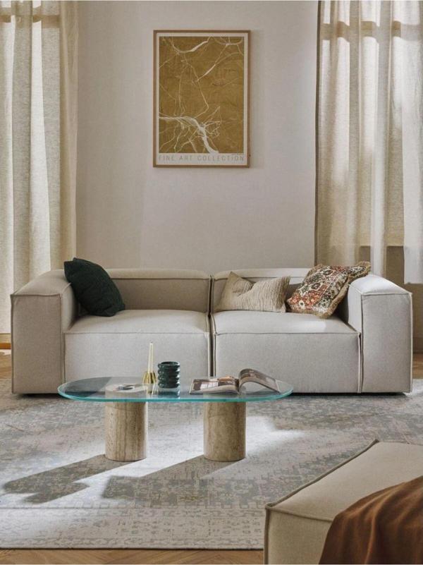 Edsy Home Mira 2 Modüler İkili Koltuk (Kırık Beyaz) Keten Kumaş - Image 1