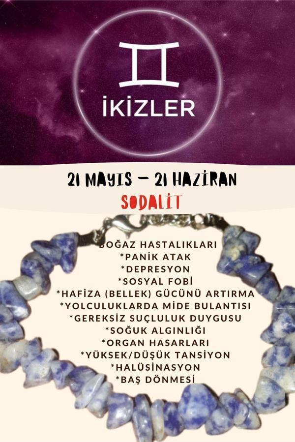 Sertifikalı Burç Taşı Ikizler Burcu Sodalit Taşı Bileklik - Image 1
