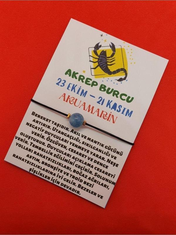 Akrep Burcu Akuamarin Doğal Taş İp Burç Bilekliği 8mm - Image 1