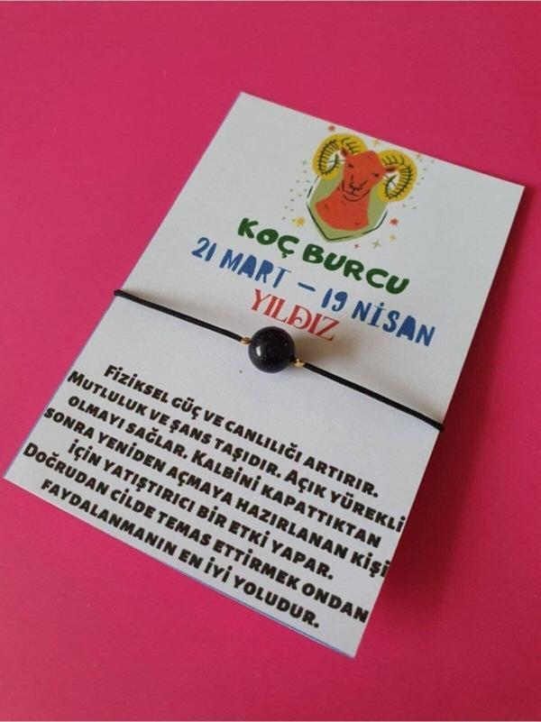 Koç Burcu Yıldız Doğal Taşlı Ip Burç Bilekliği - Image 1