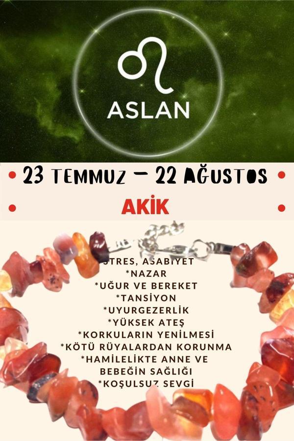 Sertifikalı Burç Taşı Aslan Burcu Akik Taşı Bileklik - Image 1