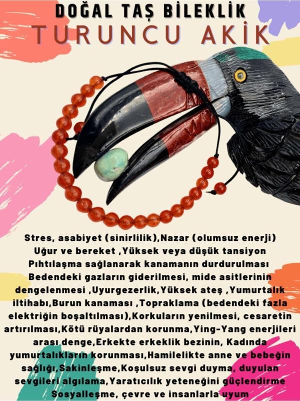 Turuncu Akik Doğal Taş Bileklik Ayarlamalı Kilit Sistemi Her Bileğe Uyumlu - Image 1