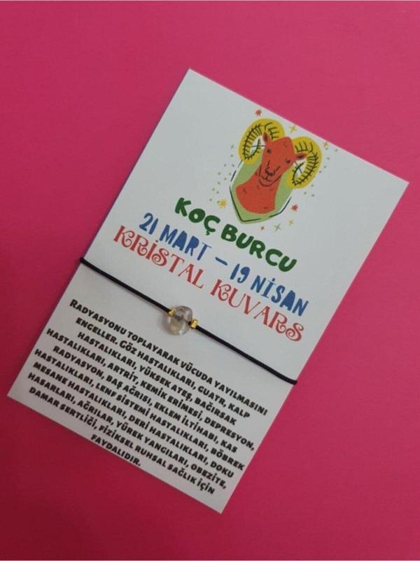 Sertifikalı Koç Burcu Kristal Kuvars Doğal Taşlı Ip Burç Bilekliği - Image 1