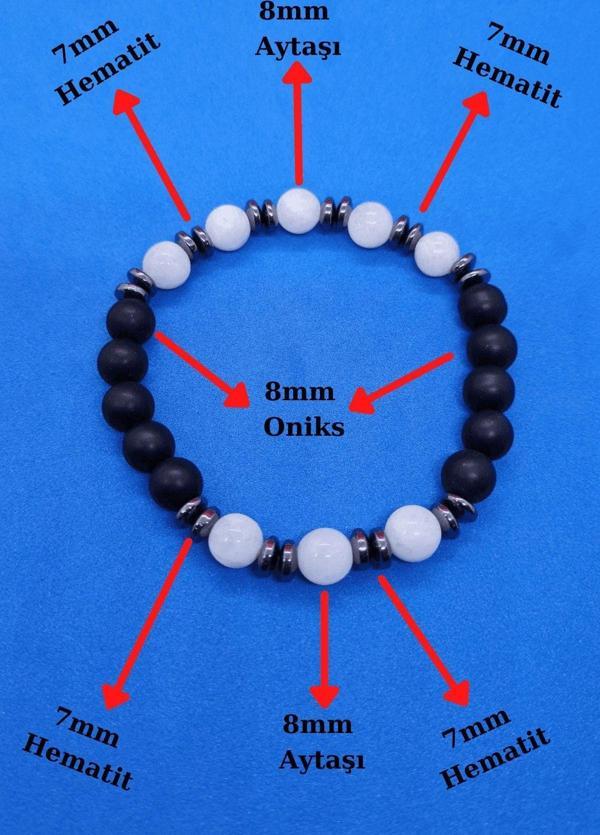 Doğal Taş Aytaşı & Hematit & Oniks Bileklik - Image 1