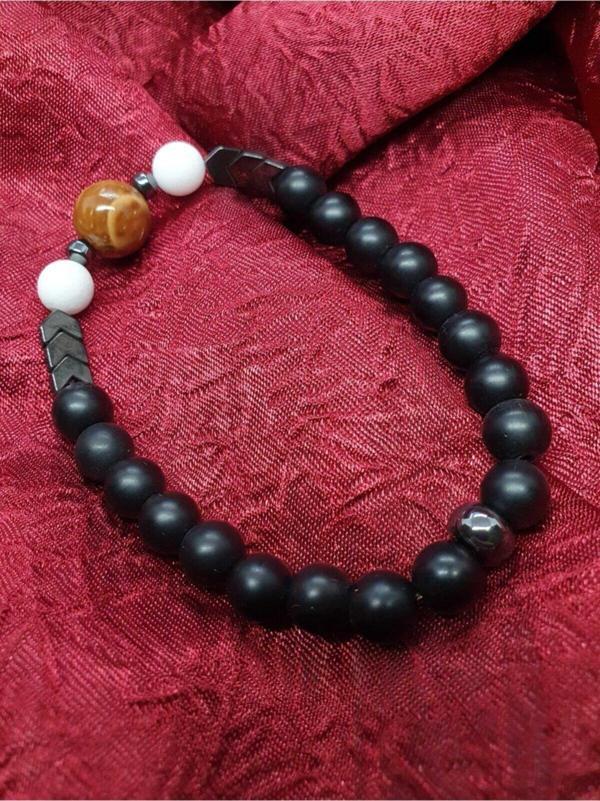 Sertifikalı Kuka Hematit Sedef Oniks Doğal Taş Tasarım Bileklik - Image 1