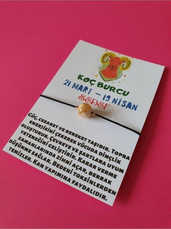 Koç Burcu Sedef Doğal Taşlı İp Burç Bilekliği - Image 1
