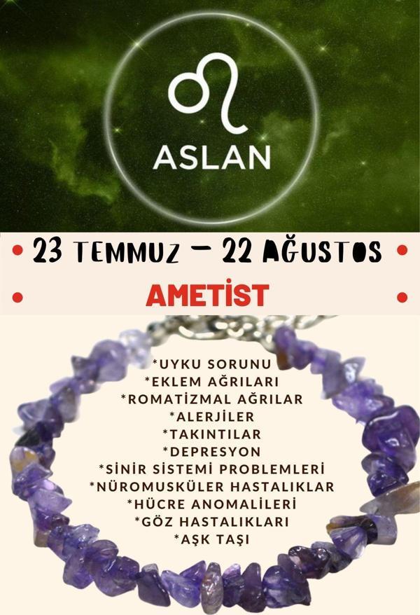 Sertifikalı Burç Taşı Aslan Burcu Ametist Taşı Bileklik - Image 1