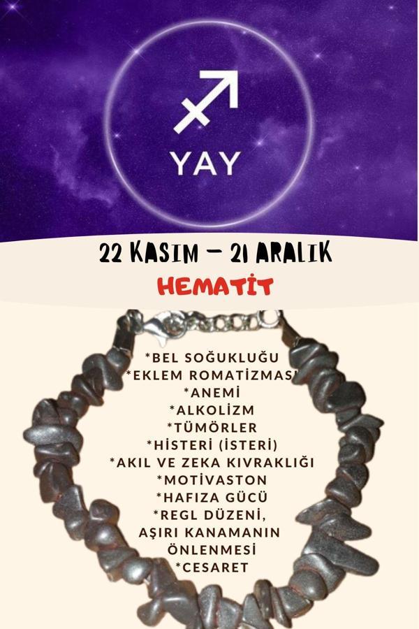 Sertifikalı Burç Taşı Yay Burcu Hematit Taşı Bileklik - Image 1