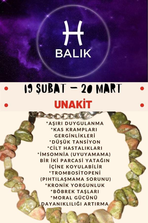 Sertifikalı Burç Taşı Balık Burcu Unakit Taşı Bileklik - Image 1
