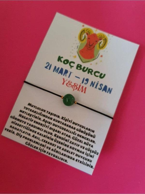 Koç Burcu Yeşim Doğal Taşlı İp Burç Bilekliği - Image 1