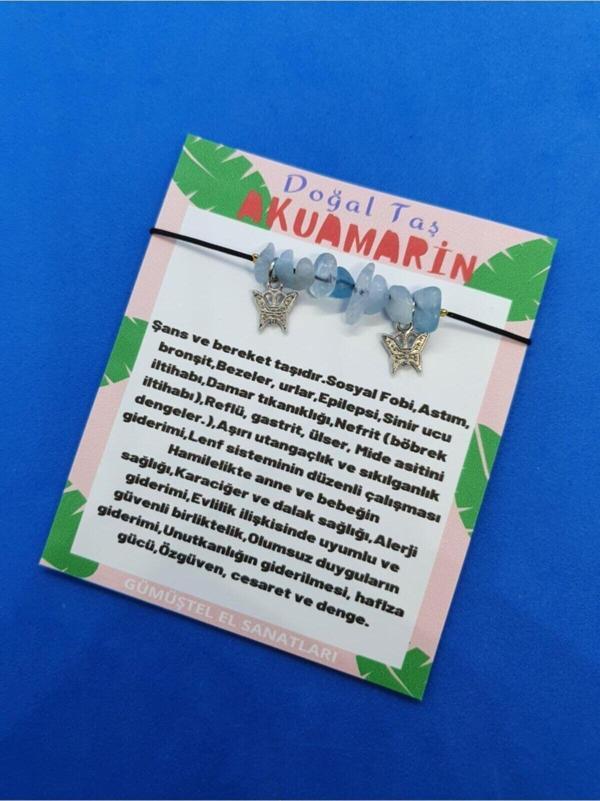 Akuamarin Doğal Taş Bileklik Kelebek Detaylı Orijinal Doğal Taş - Image 1