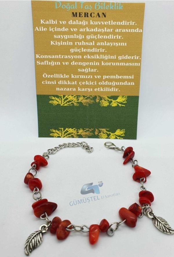 Sertifikalı Mercan Taşı Bileklik Orijinal Doğal Taş Tasarım Bileklik - Image 1