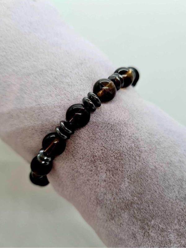 Dumanlı Kuvars , Hematit , Oniks Doğal Taş Bileklik 8MM - Image 1