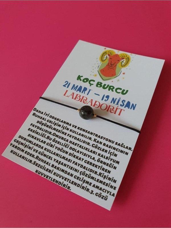 Koç Burcu Labradorit Doğal Taşlı İp Burç Bilekliği - Image 1