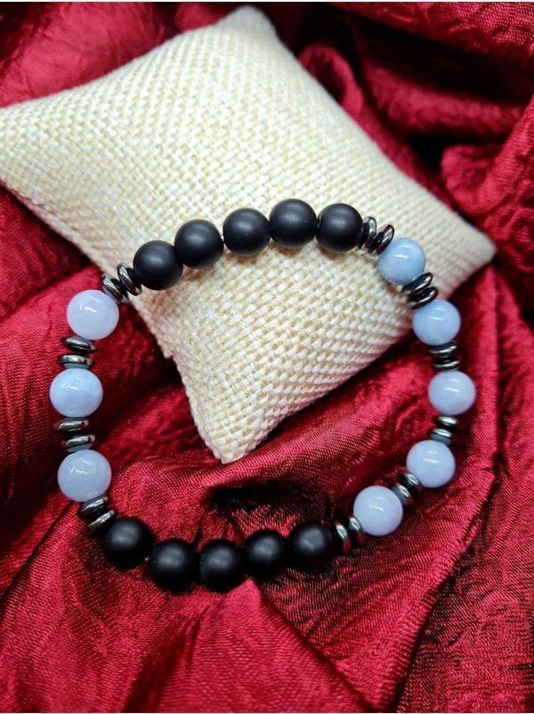 Akuamarin & Hematit & Oniks Doğal Taş Bileklik - Image 1