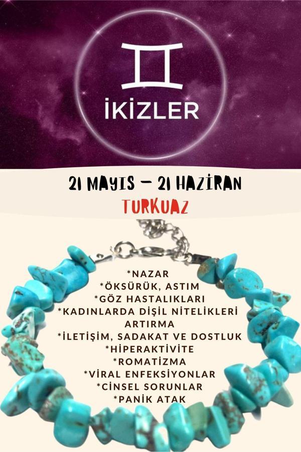 Sertifikalı Burç Taşı Ikizler Burcu Turkuaz Taşı Bileklik - Image 1