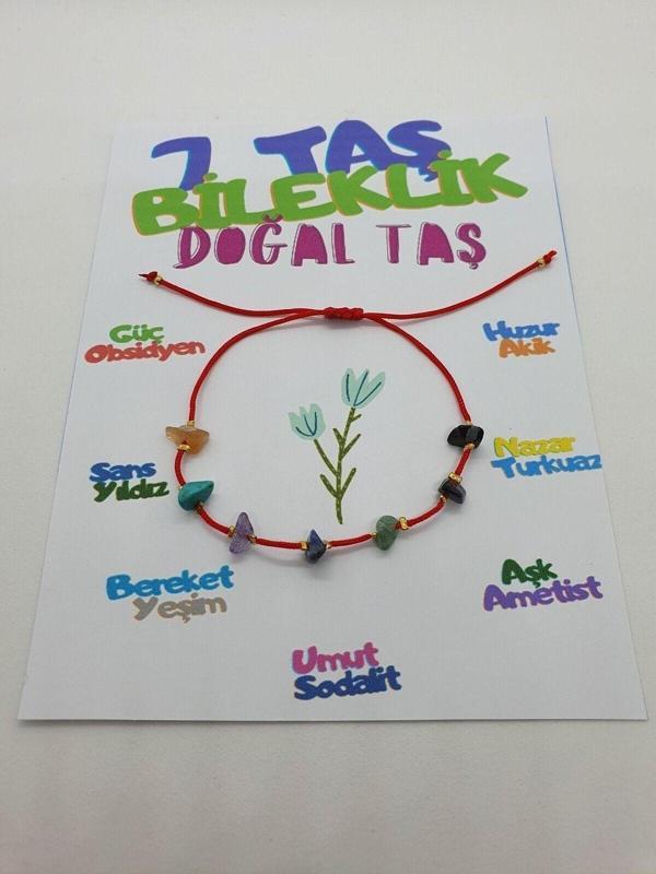 7 Taş Bileklik Doğal Taş İp Bileklik Asansörlü Akik Turkuaz Ametist Sodalit Yeşim Yıldız Obsidyen - Image 1