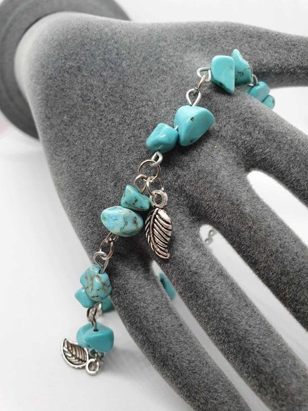 Sertifikalı Turkuaz Taşı Bileklik Orijinal Doğal Taş Tasarım Bileklik - Image 1