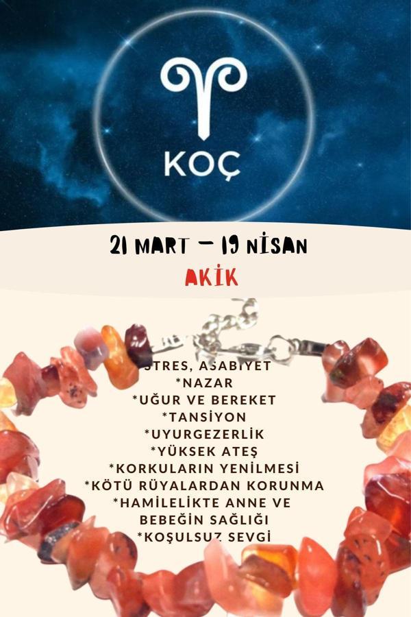 Sertifikalı Burç Taşı Koç Burcu Akik Taşı Bileklik - Image 1