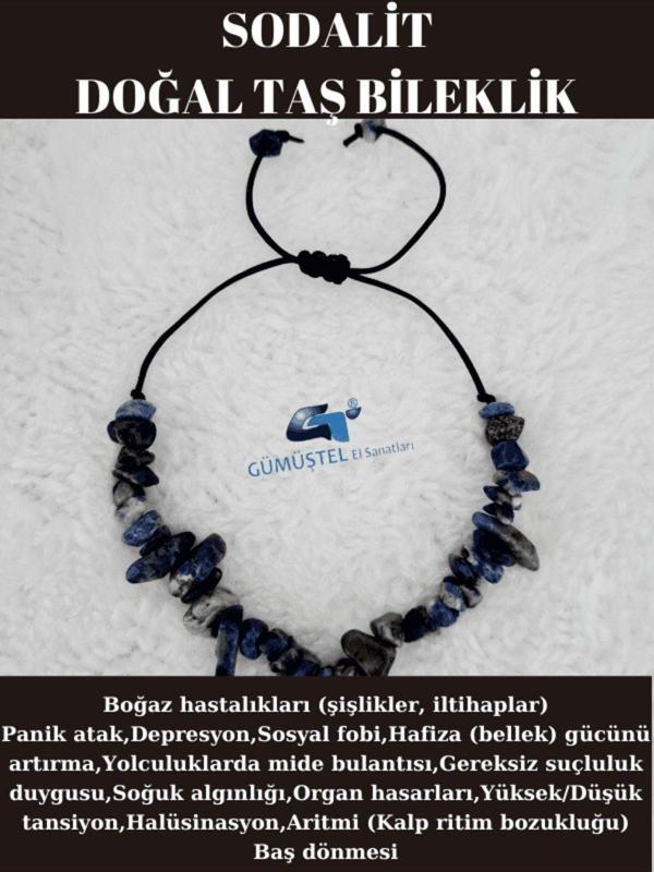 Doğal Kırık Taş Sodalit Taşı Bileklik Asansörlü Kilit Sistemi - Image 1
